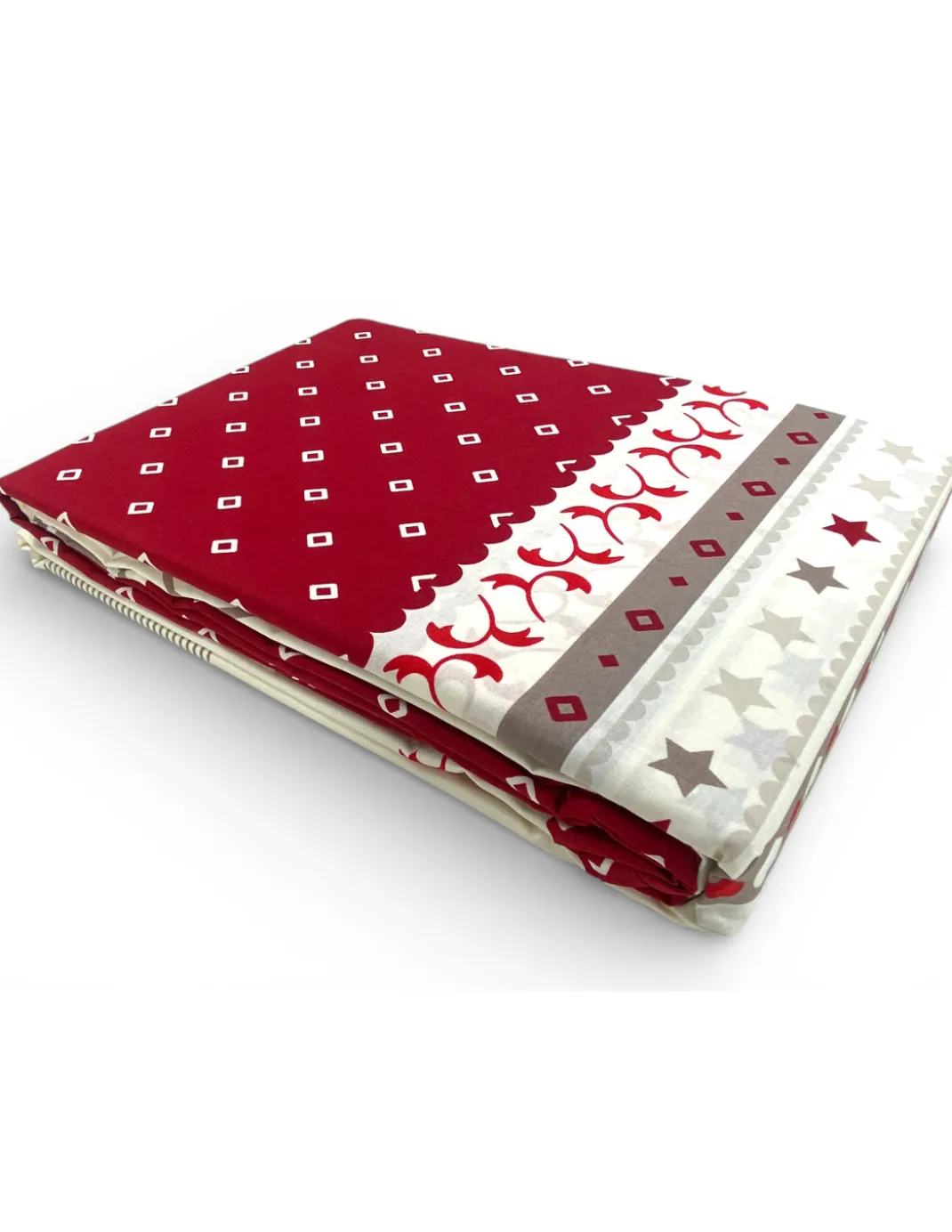 Copripiumino Cuore Stella Alpina Rosso 100% Cotone - Set Letto Invernale con Federe, Bottoni e Patella 40 cm