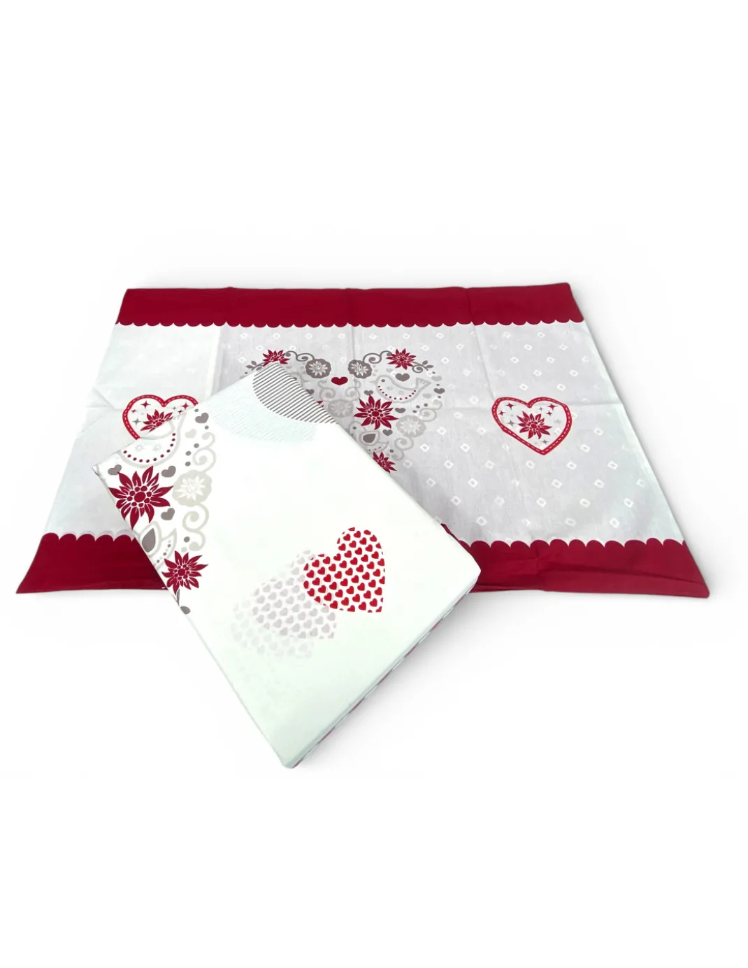 Copripiumino Cuore Stella Alpina Rosso 100% Cotone - Set Letto Invernale con Federe, Bottoni e Patella 40 cm