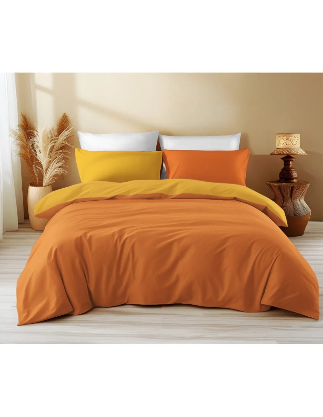 Copripiumino Double Face Arancione Scuro/Arancione Chiaro - 100% Cotone, Morbido e Traspirante, Made in Italy