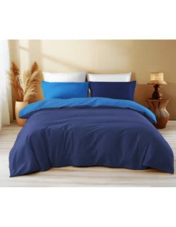 Copripiumino Double Face Blu Scuro/Bluette - 100% Cotone, Morbido e Traspirante, Made in Italy
