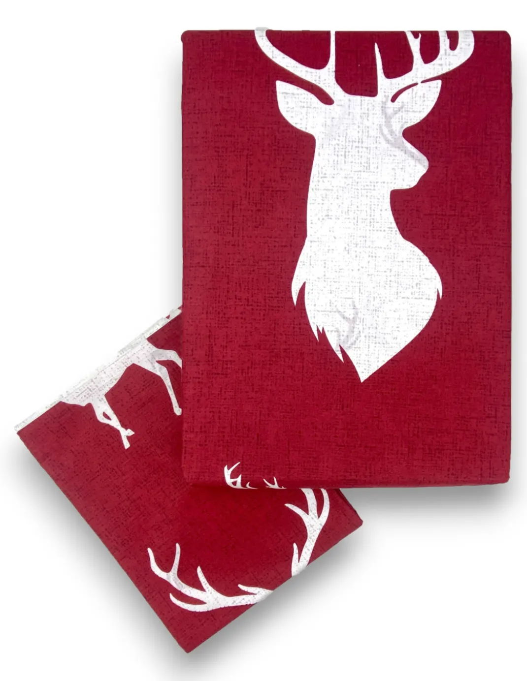 Copripiumino Double Face Cotone con Cervi Bianchi su Sfondo Bordeaux | Matrimoniale 255x200 cm | Stile Rustico Contemporaneo