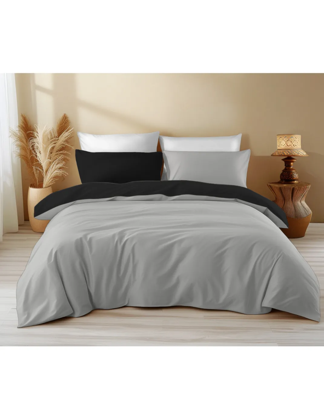 Copripiumino Double Face Grigio/Nero - 100% Cotone, Morbido e Traspirante, Made in Italy