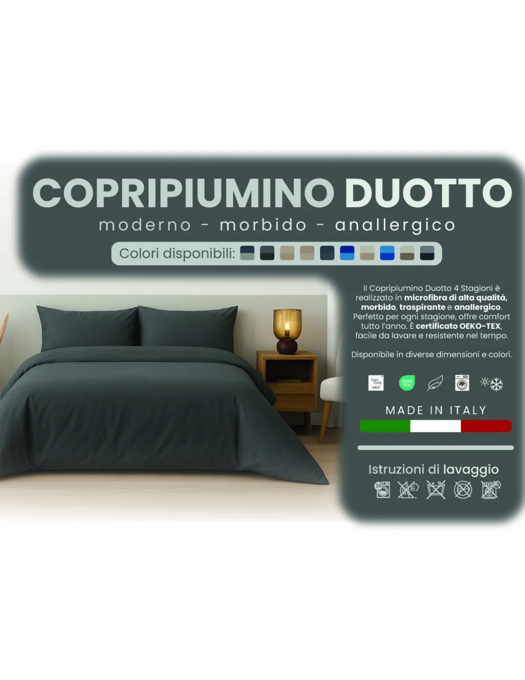 Copripiumino Duotto 4 Stagioni Panna e nocciola - Microfibra Morbida e Traspirante, Oeko-Tex, Facile Manutenzione, Made in Italy