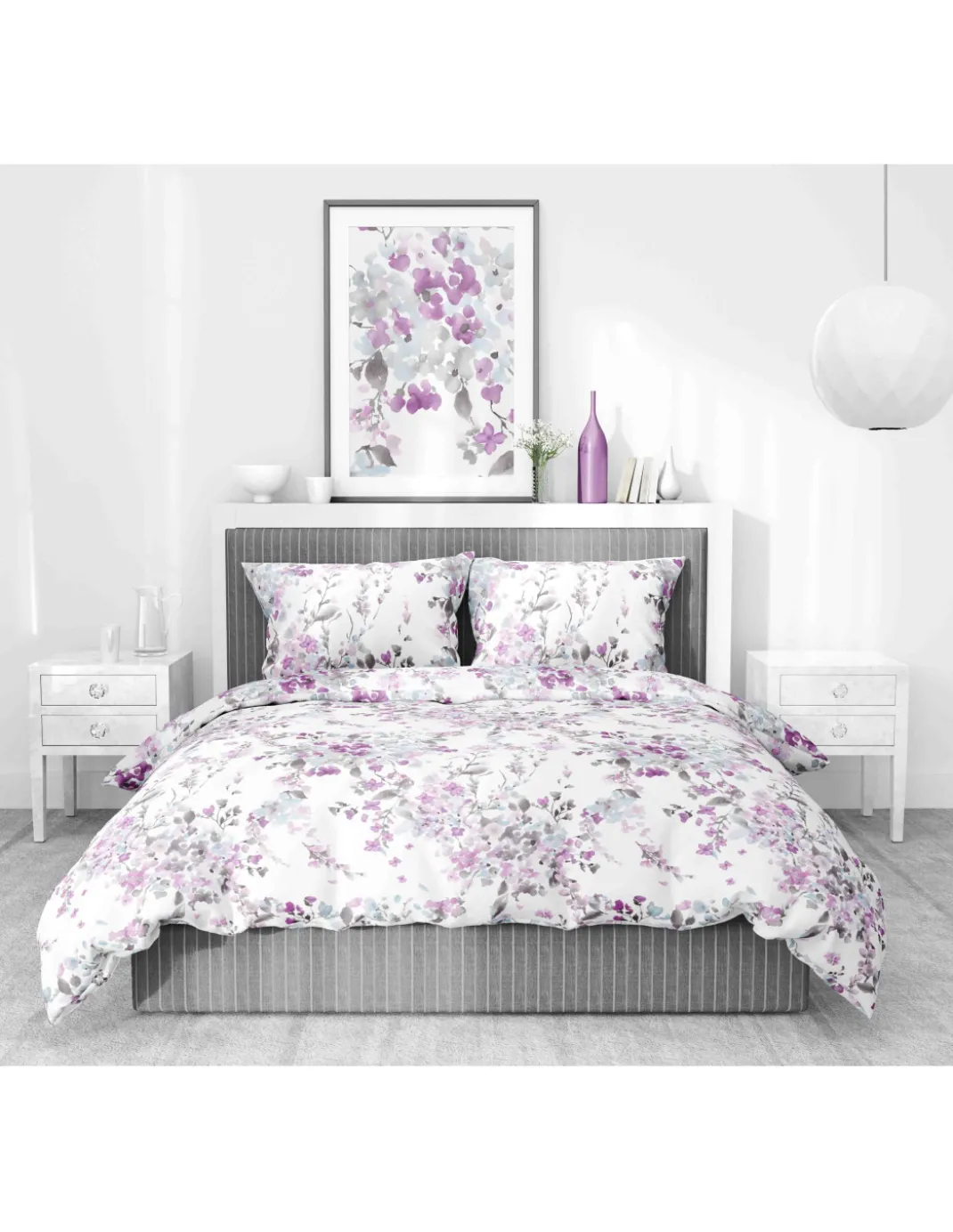 COPRIPIUMINO FIORE Dipinto Rosa in Puro cotone Made in Italy
