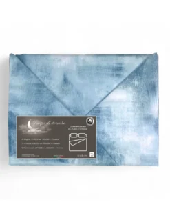 Copripiumino in Cotone Tempo di Dormire Azzurro, Made in Italy, Design Astratto, Patella Antiscivolo, Lavabile in Lavatrice