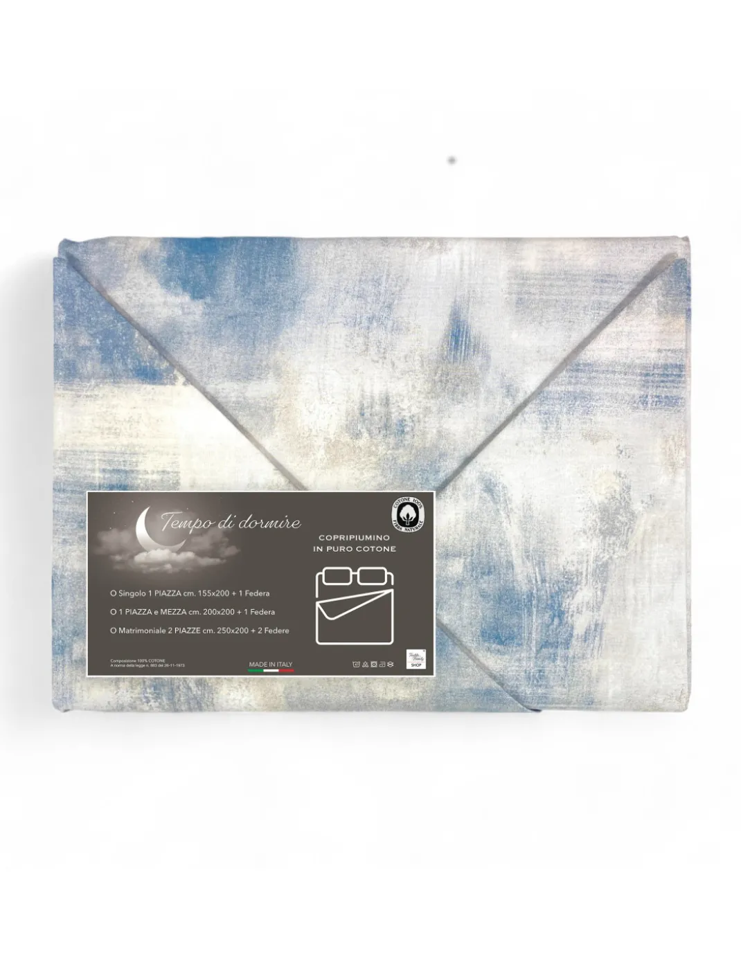 Copripiumino in Cotone Tempo di Dormire Grigio Ghiaccio, Made in Italy, Astratto, Patella Antiscivolo, Lavabile in Lavatrice