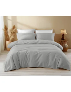 Copripiumino in Cotone Tinta Unita Grigio - Tempo di Dormire, 100% Puro Cotone, Morbido, Traspirante, Made in Italy