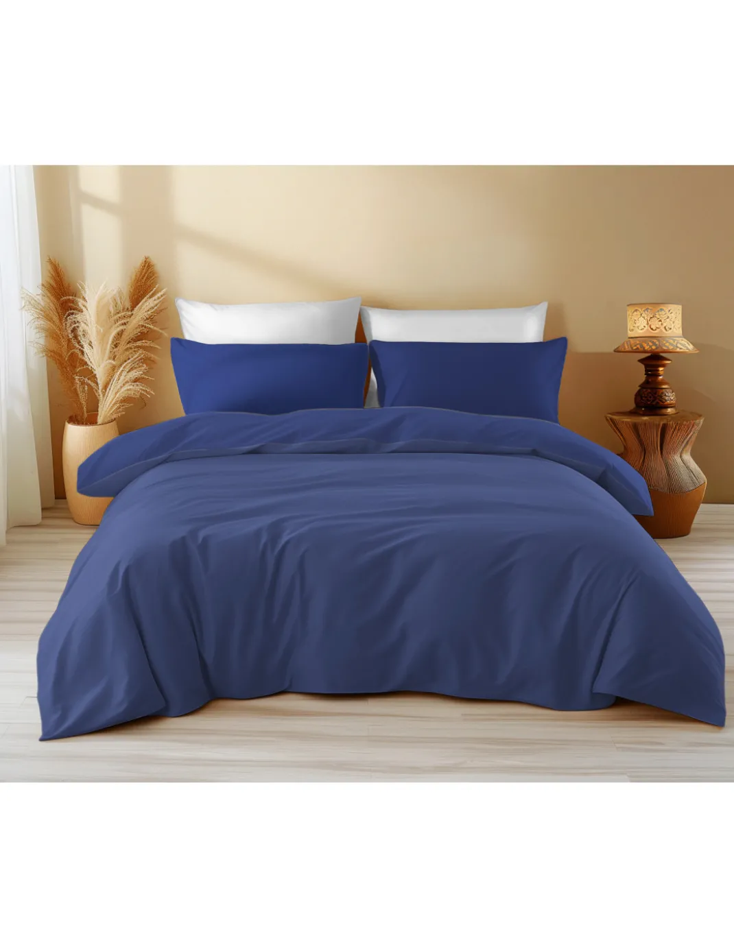 Copripiumino in Cotone Tinta Unita Blu Scuro - Tempo di Dormire, 100% Puro Cotone, Morbido, Traspirante, Made in Italy