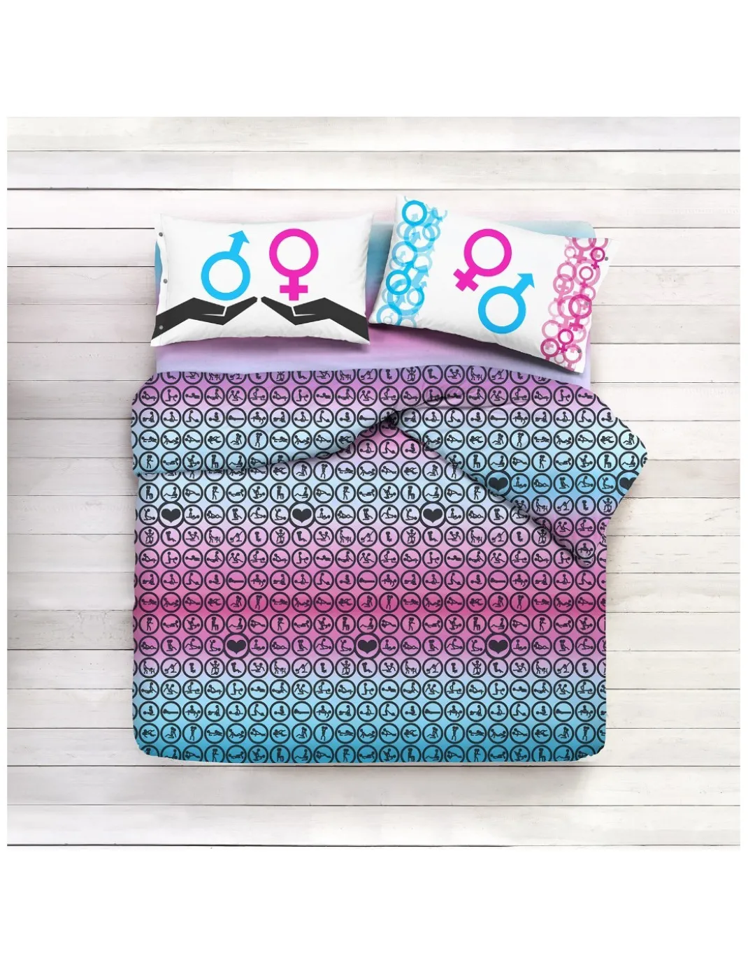 Copripiumino Kamasutra - Set Letto Erotico in Cotone 100% con Federe Double Face - Made in Italy, Idea Regalo Piccante