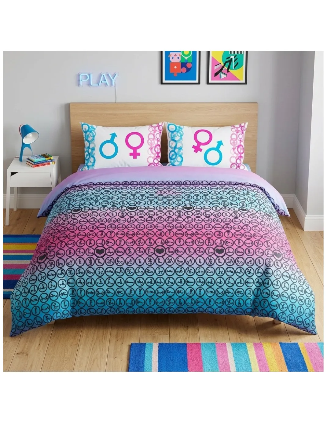 Copripiumino Kamasutra - Set Letto Erotico in Cotone 100% con Federe Double Face - Made in Italy, Idea Regalo Piccante