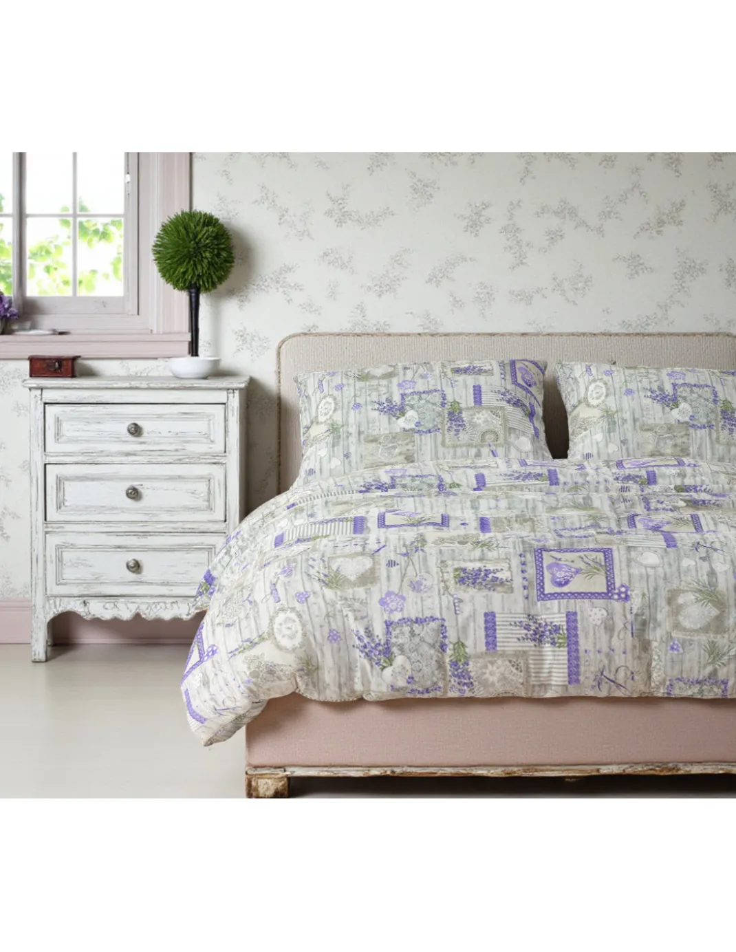 COPRIPIUMINO LAVANDA Provenzale CHÉRIE in Puro Cotone Made in Italy