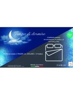 Copripiumino Matrimoniale Cuore e Baita - Flanella Cotone 100% - Anti-Pilling, con Patella Extra, Made in Italy
