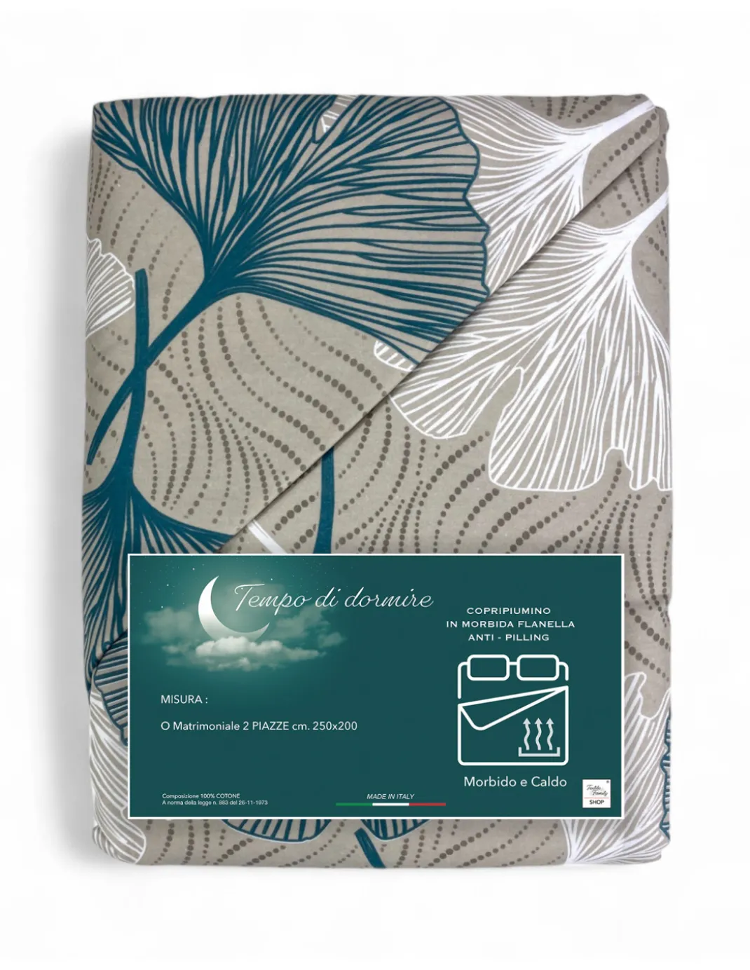 Copripiumino Matrimoniale Flanella 250x200 cm "Tempo di Dormire" - Petali Verde | Morbido, Caldo, Anti-Pilling, Made in Italy