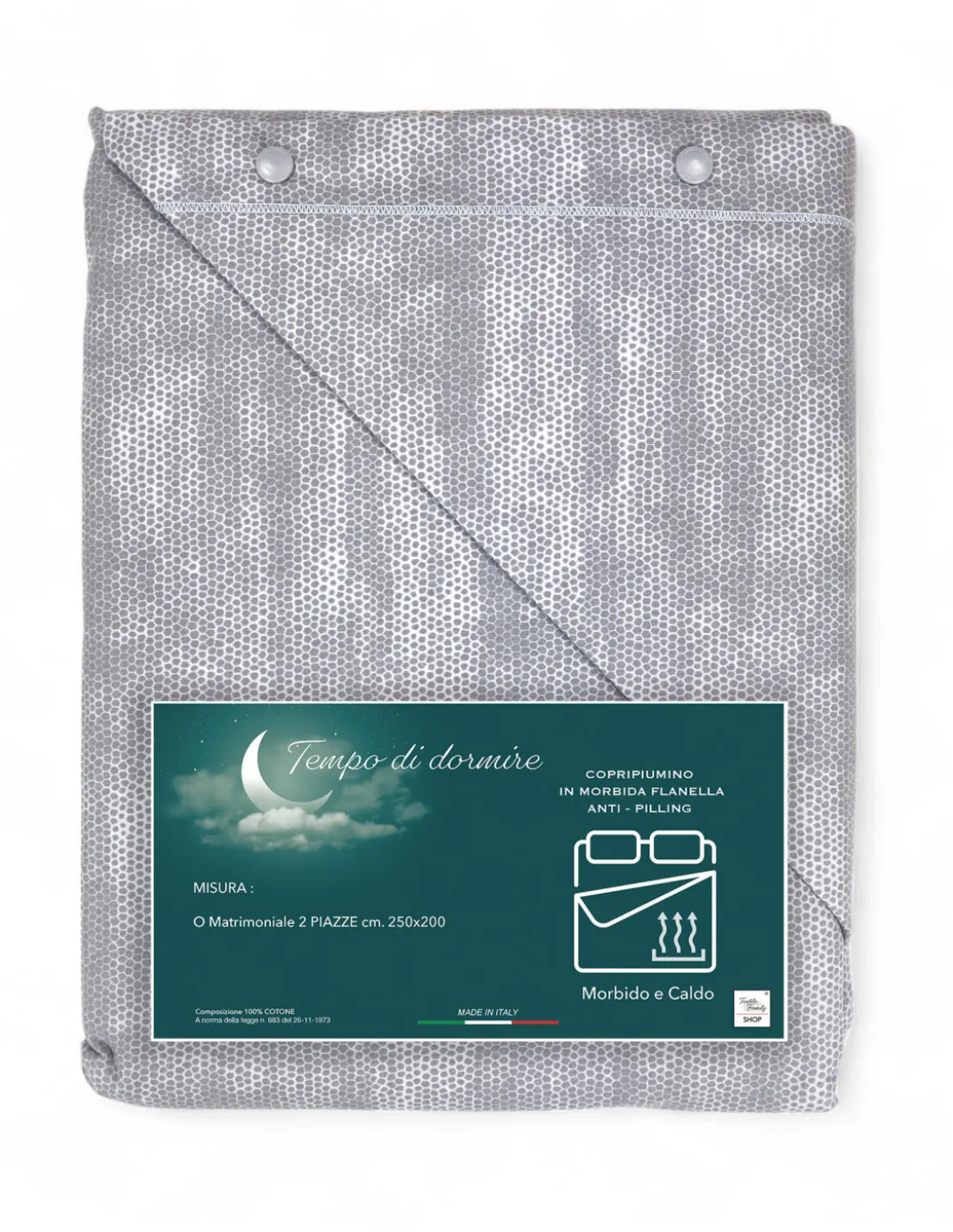 Copripiumino Matrimoniale in Flanella 250x200 cm "Tempo di Dormire" - Boy Grigio | Elegante, Caldo e Made in Italy