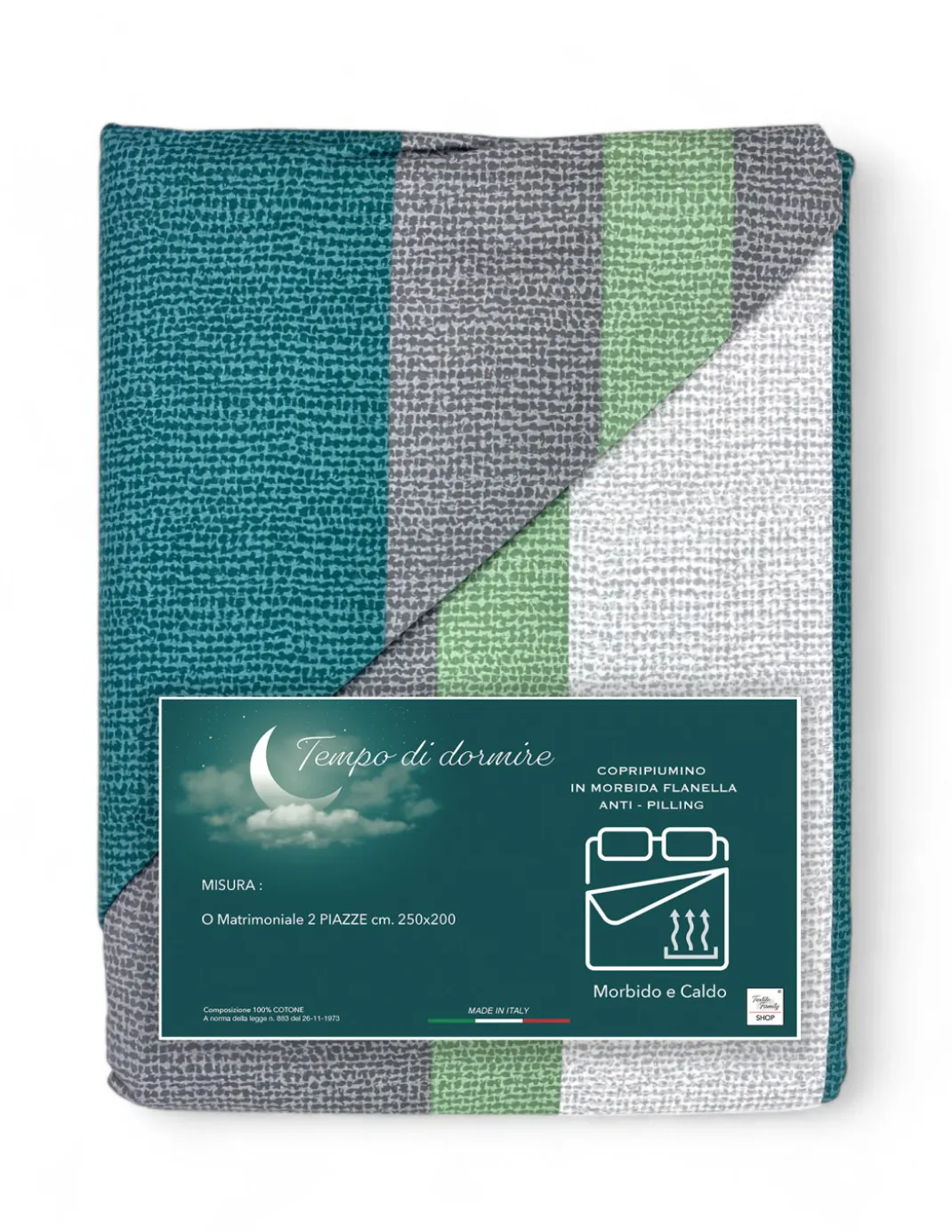 Copripiumino Matrimoniale in Flanella 250x200 cm "Tempo di Dormire" - Felce Verde | Morbido, Caldo e Made in Italy