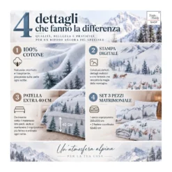Copripiumino Matrimoniale Paesaggio Azzurro 100% Cotone Stampa Digitale Montagna Invernale