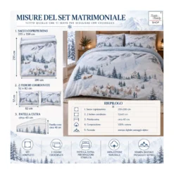 Copripiumino Matrimoniale Paesaggio Azzurro 100% Cotone Stampa Digitale Montagna Invernale