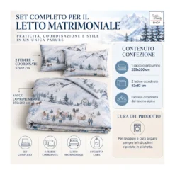 Copripiumino Matrimoniale Paesaggio Azzurro 100% Cotone Stampa Digitale Montagna Invernale