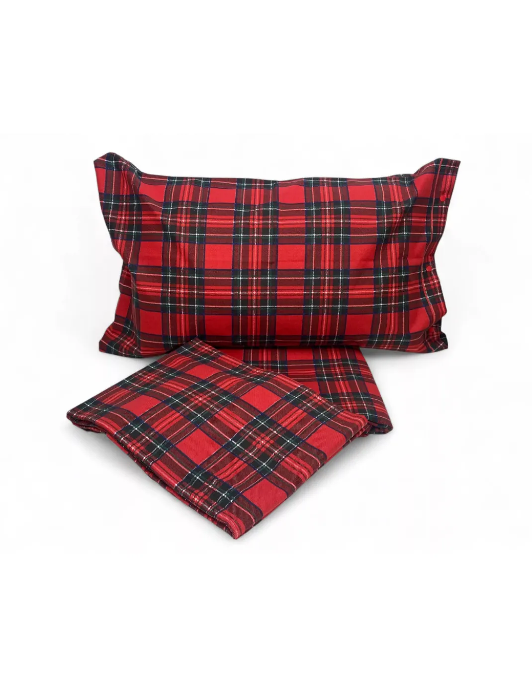 Copripiumino Matrimoniale 250x200 Tartan Rosso con 2 Federe- Flanella Cotone 100% con Patella Extra 40 cm - Made in Italy