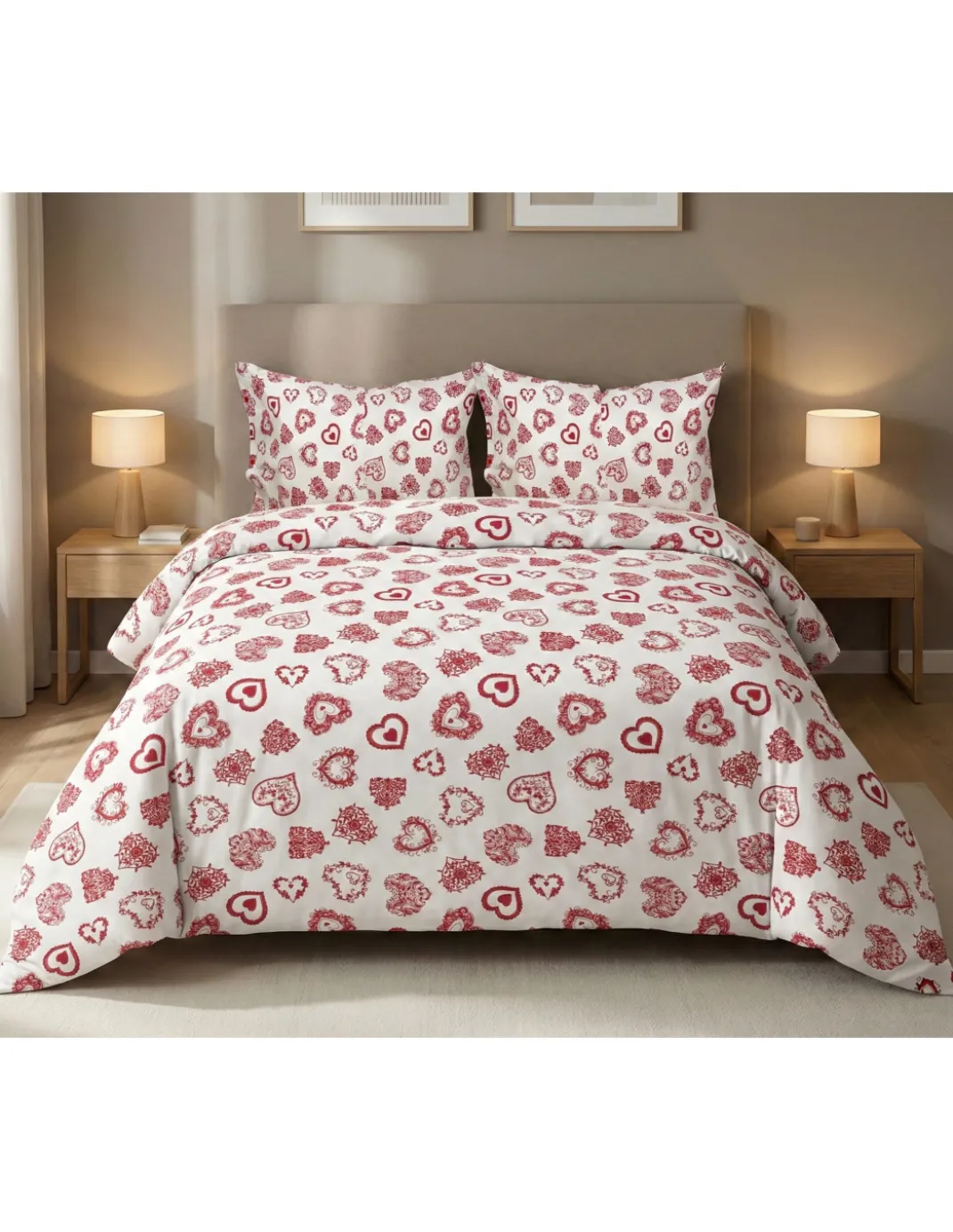 Copripiumino Miros Cuore Rosso – 100% Cotone Tirolese Made in Italy – Cuori su Entrambi i Lati