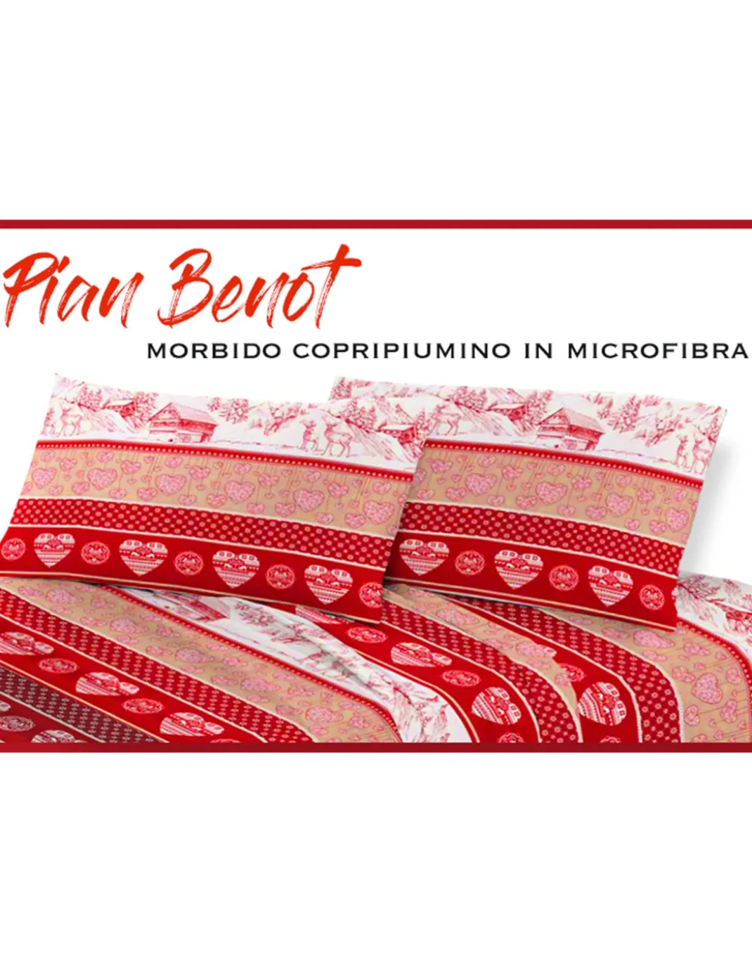 COPRIPIUMINO PIAN BENOT tirolese CON CUORI cervi E BAITE in morbida Microfibra