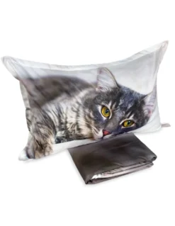COPRIPIUMINO Rasatello HD FOTOGRAFICO GATTO sdraiato