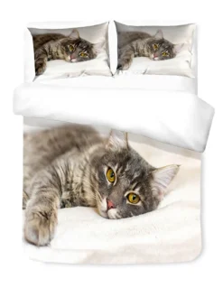 COPRIPIUMINO Rasatello HD FOTOGRAFICO GATTO sdraiato