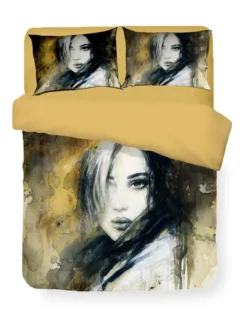COPRIPIUMINO Rasatello HD FOTOGRAFICO Dipinto DONNA Isabel Matrimoniale cm. 250x200 oro
