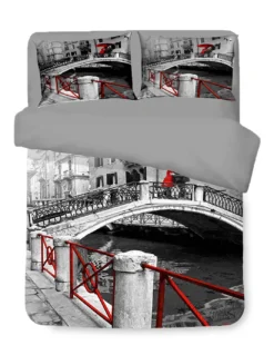 COPRIPIUMINO Rasatello HD FOTOGRAFICO VENEZIA ponte INNAMORATI Matrimoniale cm. 250x200