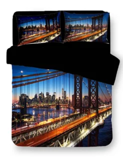 COPRIPIUMINO Rasatello HD FOTOGRAFICO NEW YORK Ponte di Brooklyn
