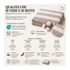 Copripiumino Rigato Francese Panna Tortora - 100% Cotone - Elegante, Made in Italy, Artigianale