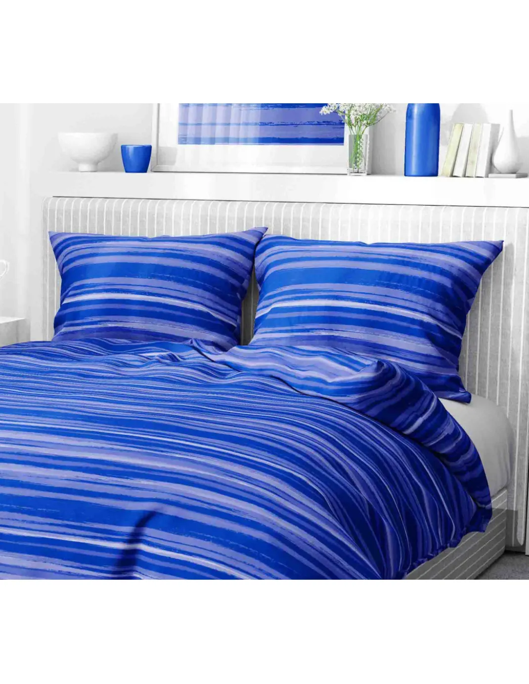 Copripiumino Stripe blu in morbida microfibra | Manopesca | lavabile in lavatrice | Made in Italy