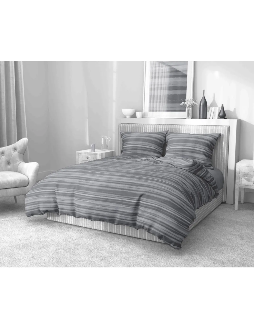 Copripiumino Stripe grigio in morbida microfibra | Manopesca | lavabile in lavatrice | Made in Italy