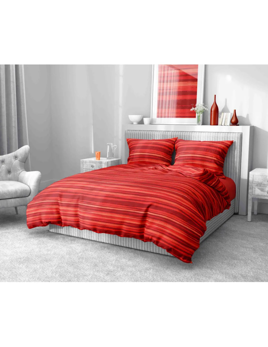 Copripiumino Stripe rosso in morbida microfibra | Manopesca | lavabile in lavatrice | Made in Italy