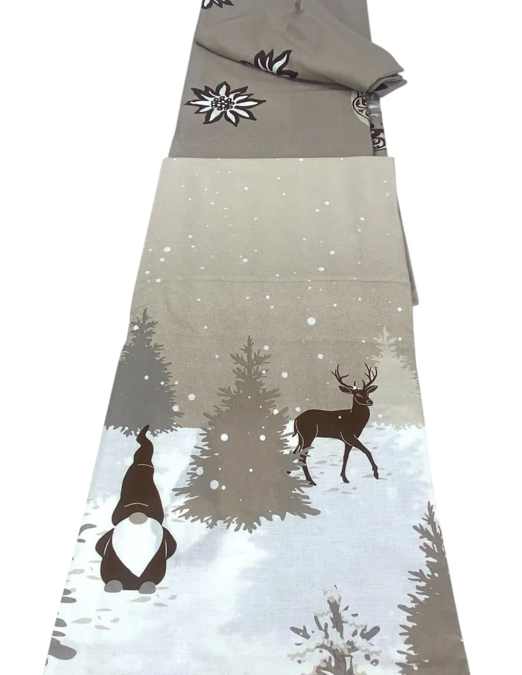 Copripiumino Tirolese Beige con Folletti - 100% Cotone, Fantasia Invernale Alpina, Morbido e Traspirante