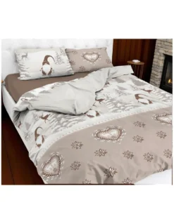 Copripiumino Tirolese Beige con Folletti - 100% Cotone, Fantasia Invernale Alpina, Morbido e Traspirante