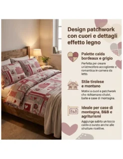 Copripiumino Tirolese Cuori “Aprica” Bordeaux – Cotone 100% Artigianale Made in Italy