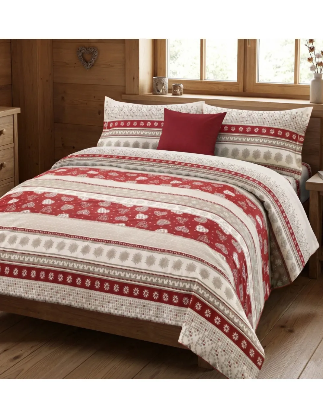 COPRIPIUMINO tirolese dis. CORVARA MONTAGNA in puro cotone Made in Italy
