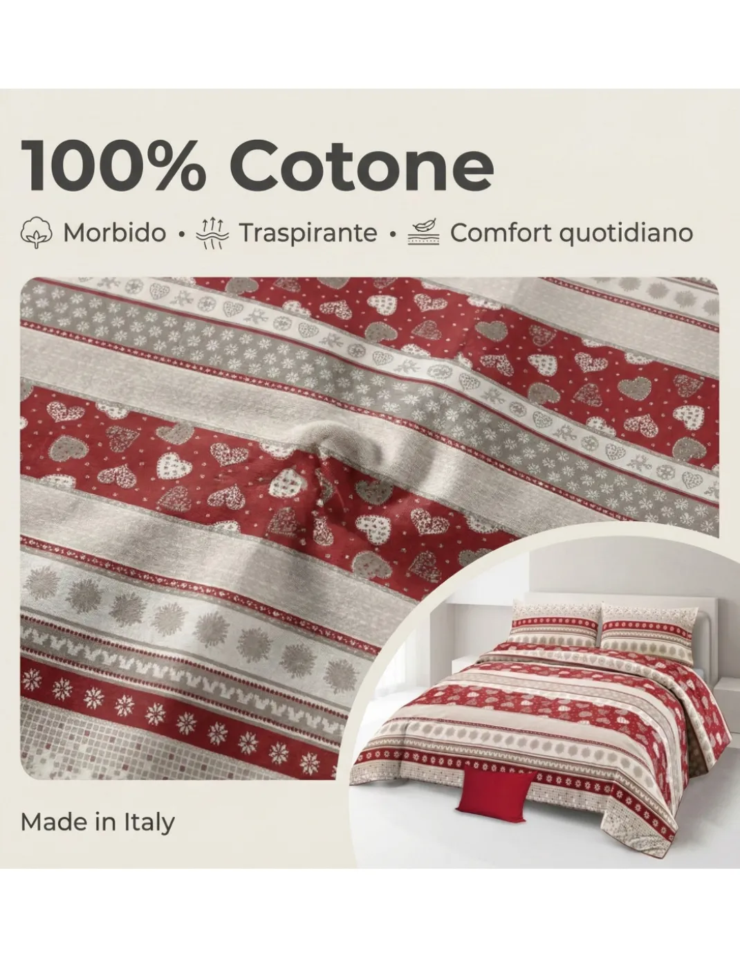 COPRIPIUMINO tirolese dis. CORVARA MONTAGNA in puro cotone Made in Italy