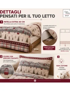 Copripiumino Tirolese Rush 100% Cotone Made in Italy con Sciatori, Cabinovie e Patella 40 cm