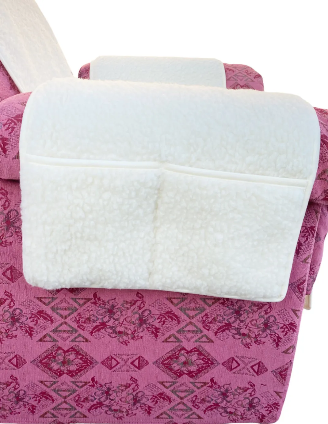 Copripoltrona in pura lana merinos artigianale Made in Italy, con tasche laterali e elastico, regalo perfetto per nonni e papà