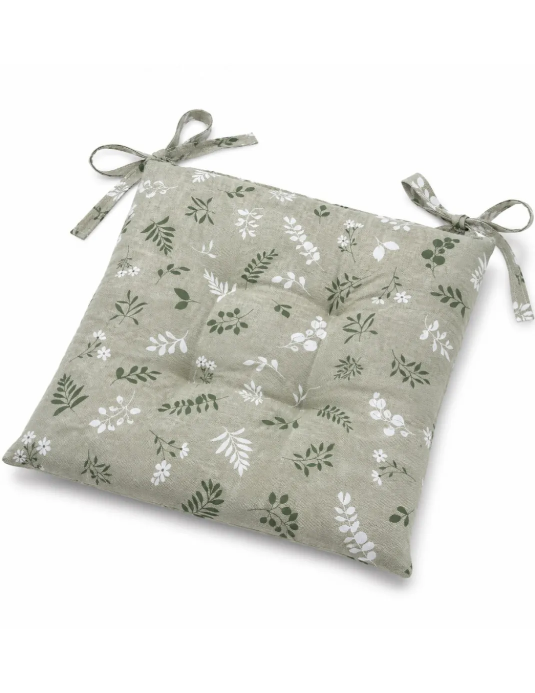 Coprisedia Herbarium Verde 40x40 Cuscino Trapuntato con Lacci in Cotone