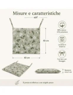 Coprisedia Herbarium Verde 40x40 Cuscino Trapuntato con Lacci in Cotone