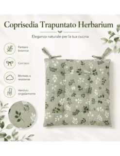 Coprisedia Herbarium Verde 40x40 Cuscino Trapuntato con Lacci in Cotone