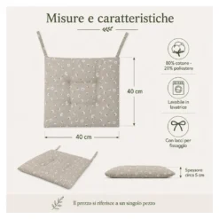 Coprisedia Margherite su Fondo Verde 40x40 con Lacci, 80% Cotone e 20% Poliestere