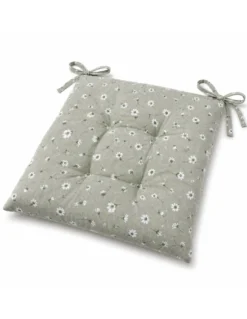 Coprisedia Margherite Verde 40x40 Cuscino Trapuntato con Lacci in Cotone