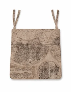 Coprisedia 40x40 Sfoderabile Stampa Mondo Marrone, Cuscino Sedia con Lacci in Loneta Made in Italy