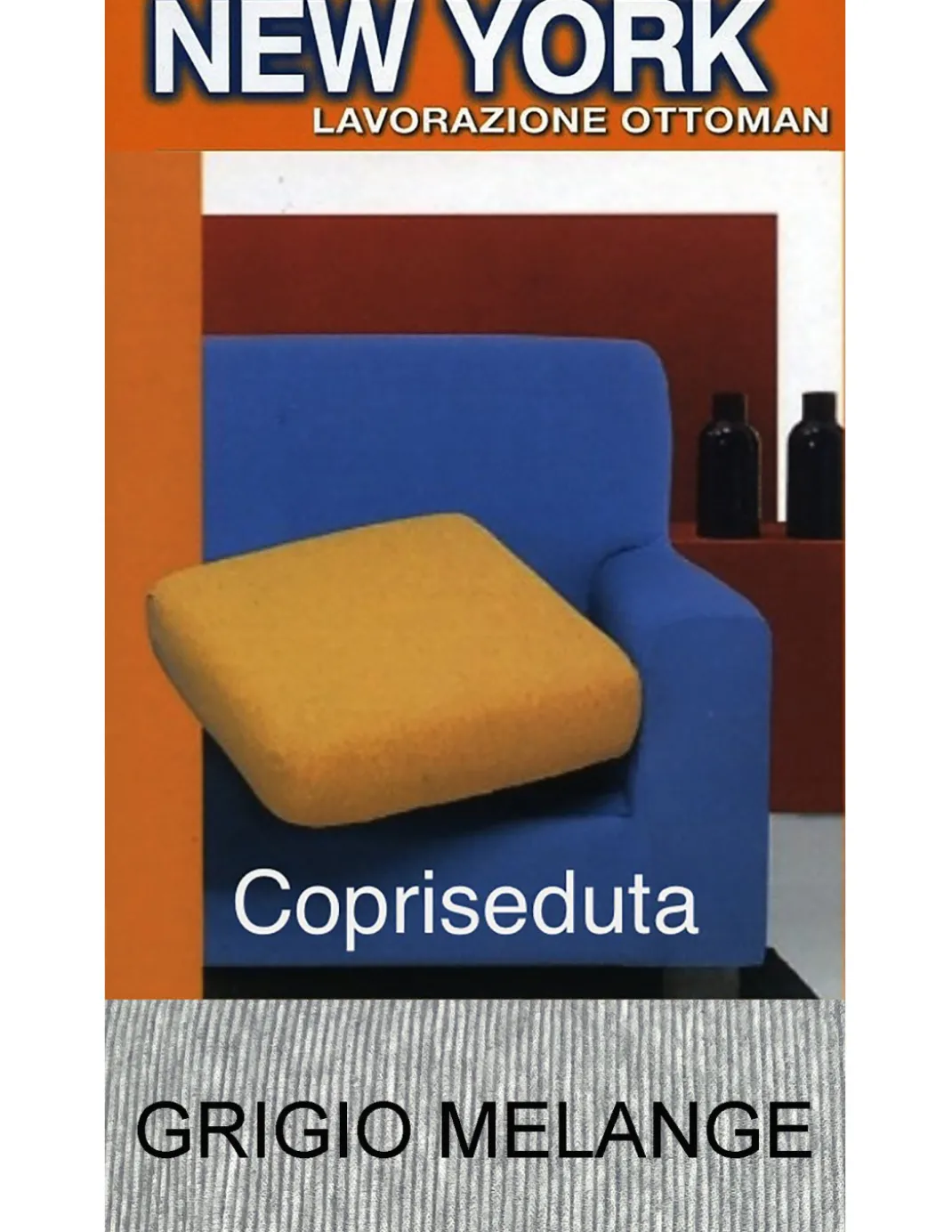 Copriseduta Divano New York Grigio Melange - Tessuto Elasticizzato a Costine Antipilling - Made in Italy