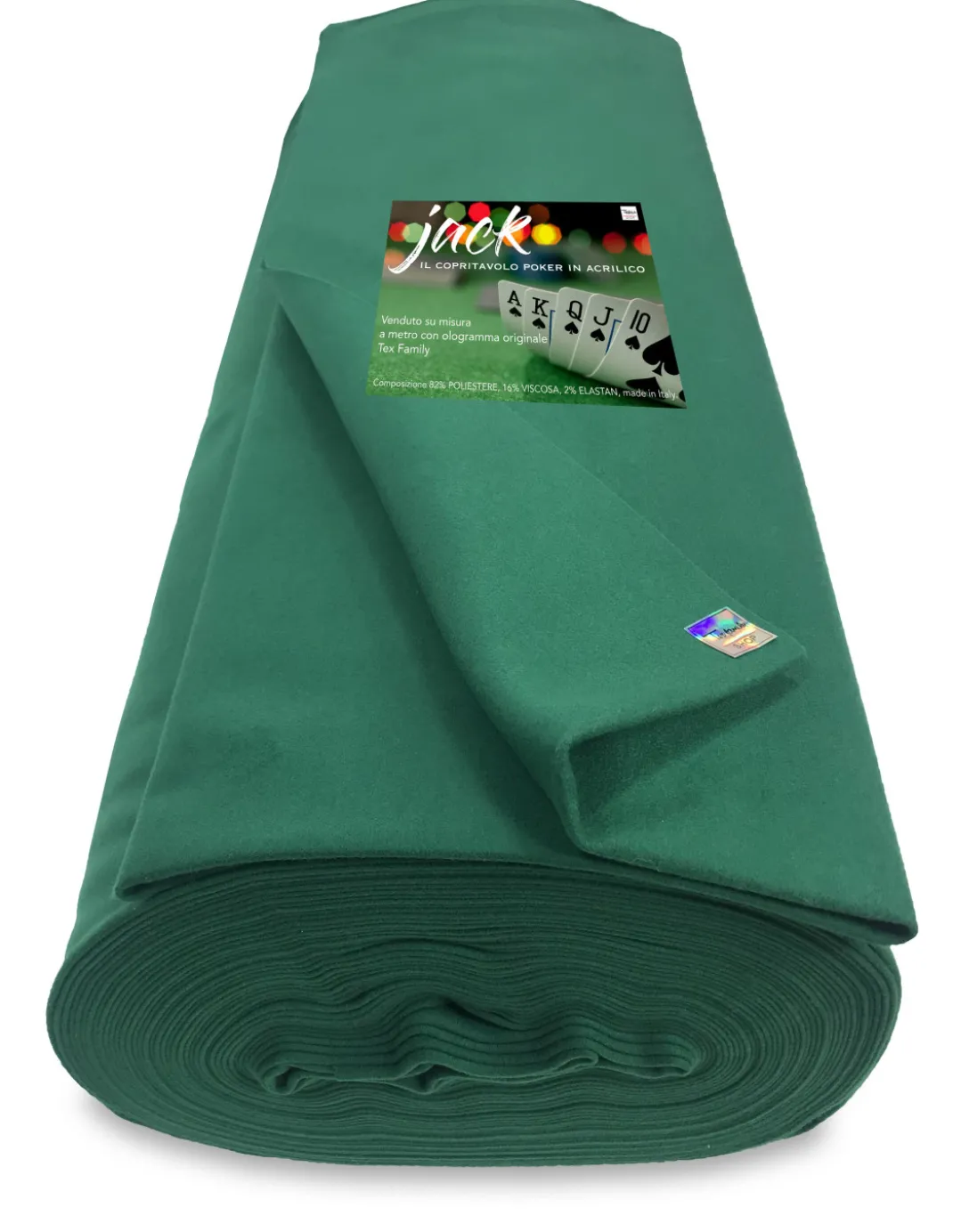 COPRITAVOLO PANNO JACK GIOCO CARTE POKER ACRILICO VERDE A METRO SU MISURA H.cm. 150 CON OLOGRAMMA