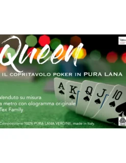 COPRITAVOLO PANNO QUEEN GIOCO CARTE POKER IN LANA VERDE A METRO SU MISURA H.cm. 150 CON OLOGRAMMA a metro